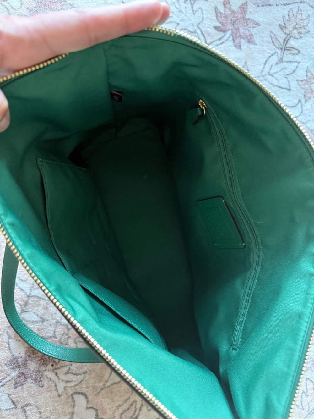 Coach Emerald Green Leather Zip-Top Tote with Gold Hardware - Picture 3 of 6